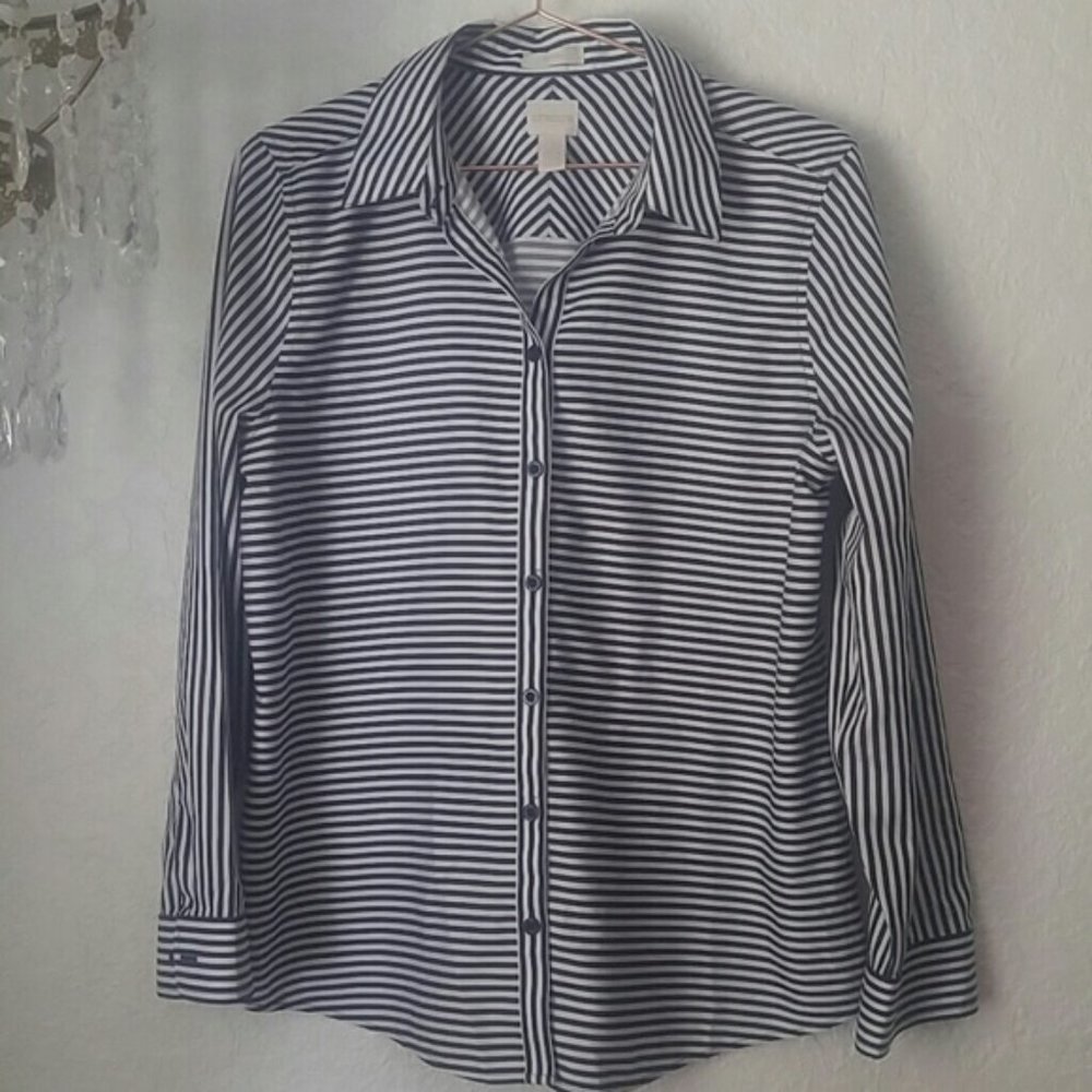 Chico Blue White Button Business Casual Down Shirt SZ 1 Small